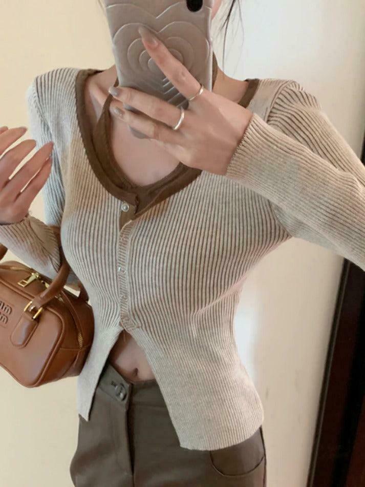 Y2K Aesthetic Halter Slit Cropped Knit Top - Coquette & Grunge Style, Cute &