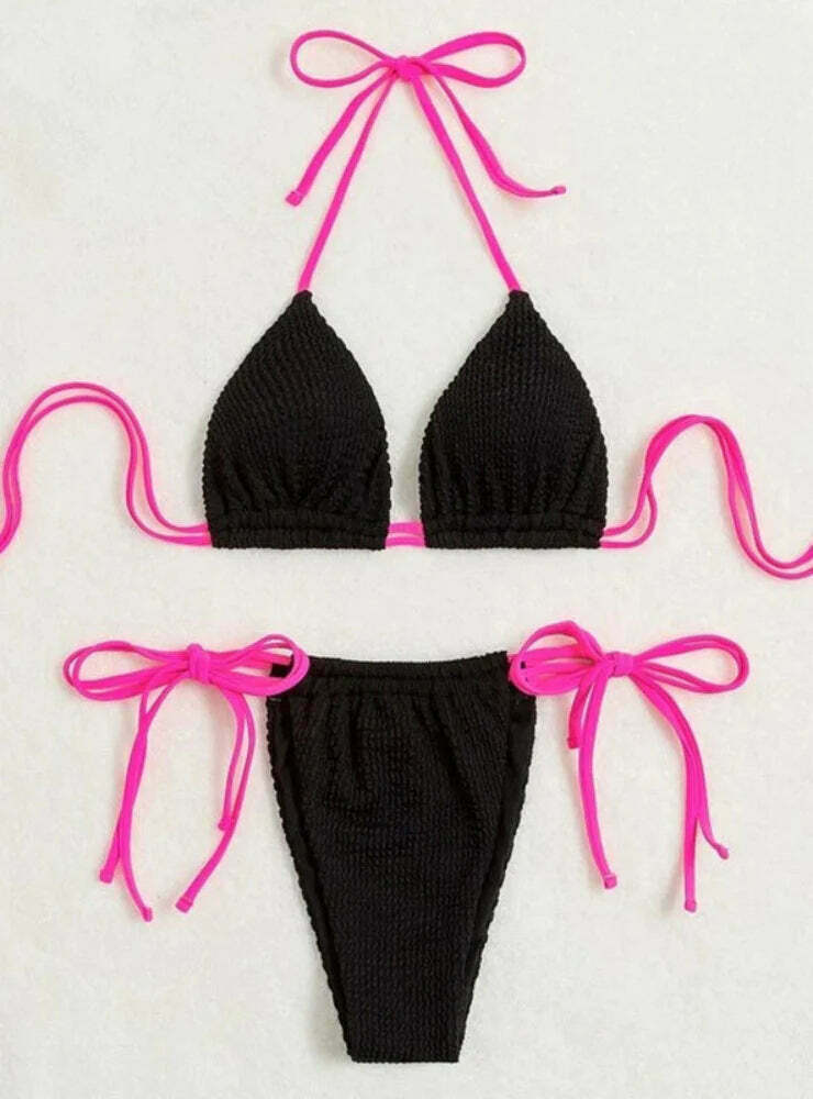 Y2K Aesthetic Halter Split Swimsuit - Coquette Style for Women
