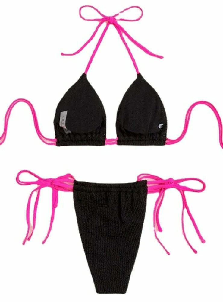Y2K Aesthetic Halter Split Swimsuit - Coquette Style for Women