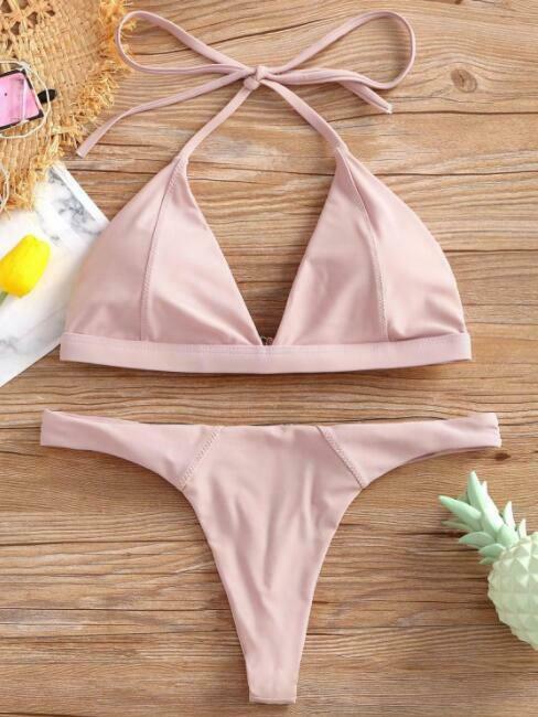 Y2K Aesthetic Halter Thong Bikini for Niche Women Fashion