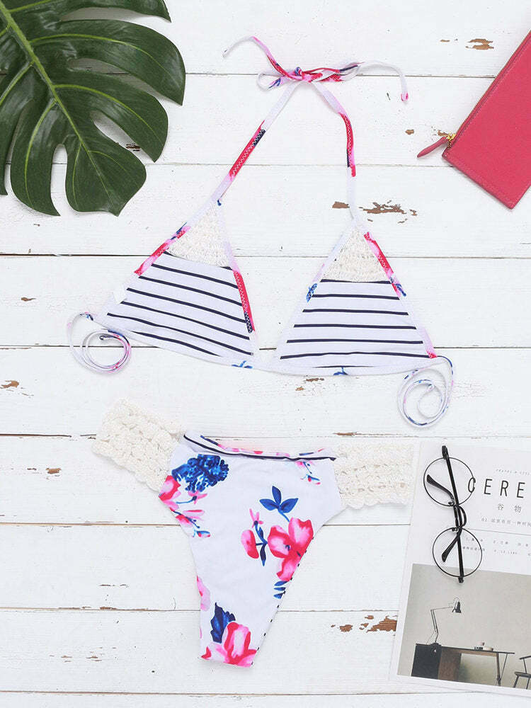 Y2K Aesthetic Halter Triangle String Bikini - Coquette Grunge Fashion, Pastel Goth Vibes