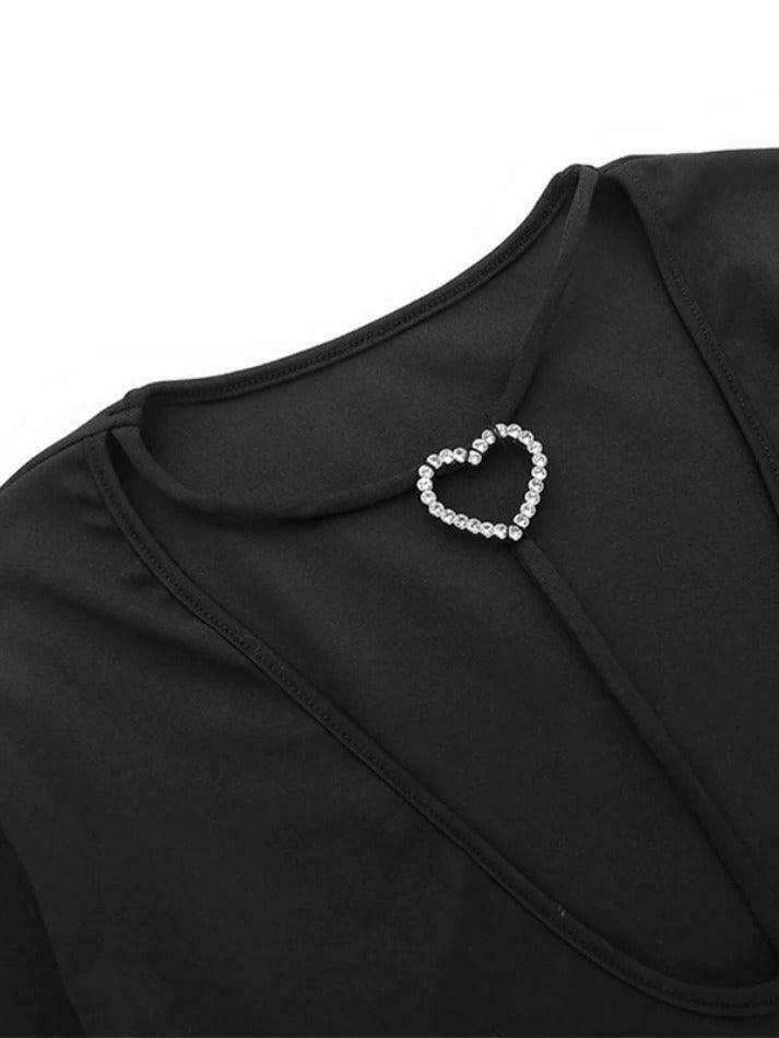 Y2K Aesthetic Heart Buckle Bodysuit: Coquette Grunge Style, Cute Tops, Pastel Goth, Cargo Skirt