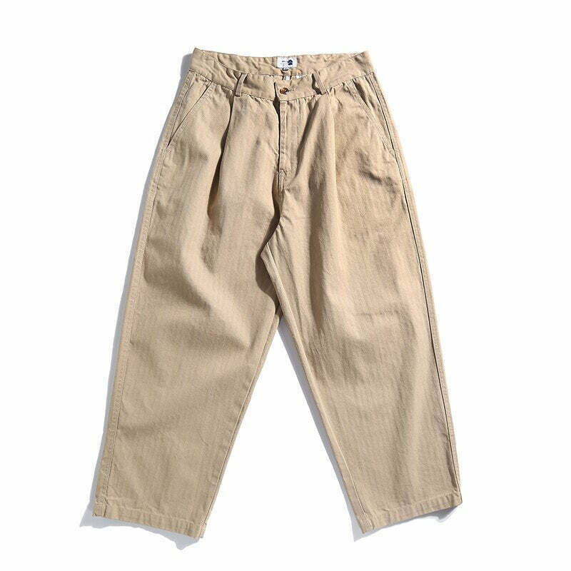 Y2K Aesthetic Herringbone Twill Tapered Pants for Women - Coquette & Grunge Style Cargo Skirt