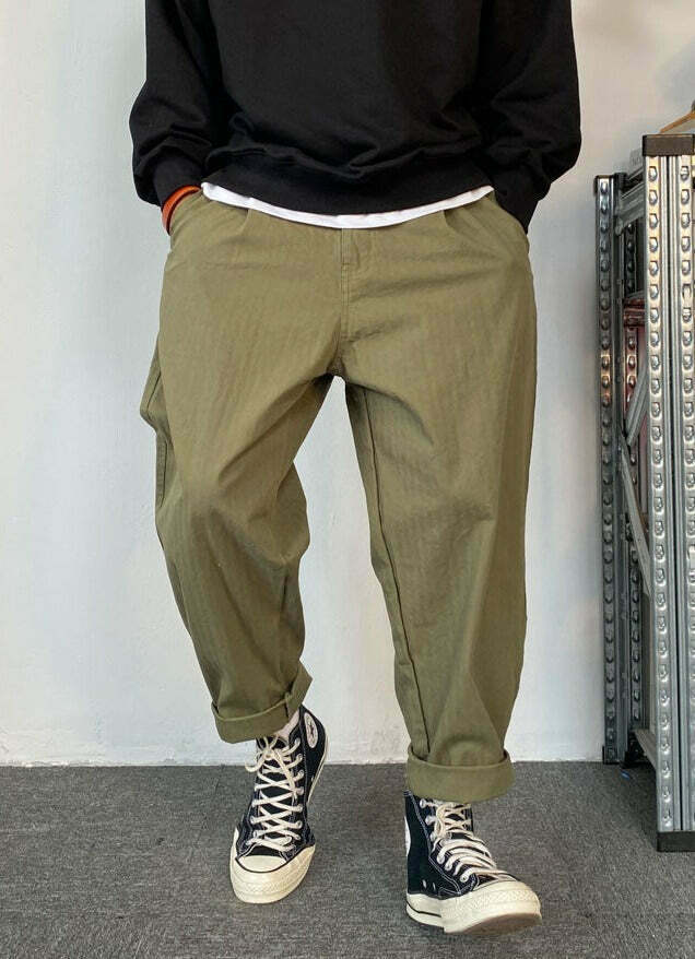 Y2K Aesthetic Herringbone Twill Tapered Pants for Women - Coquette & Grunge Style Cargo Skirt