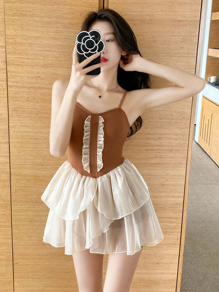 Y2K Aesthetic High-End Swim Dress for Women - Coquette Style Two-Piece Swimsuit