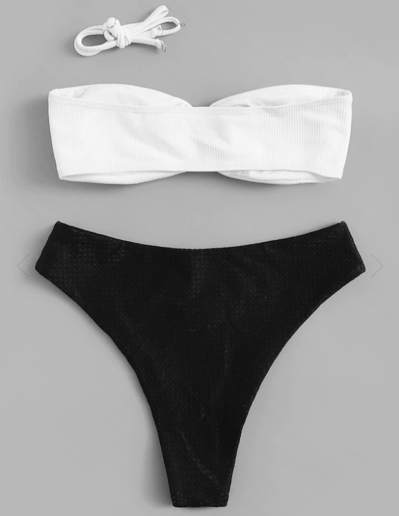 Y2K Aesthetic High Cut Bandeau Bikini Set in Two Tone Color