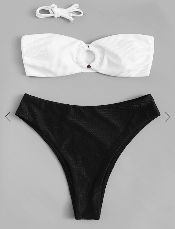 Y2K Aesthetic High Cut Bandeau Bikini Set in Two Tone Color