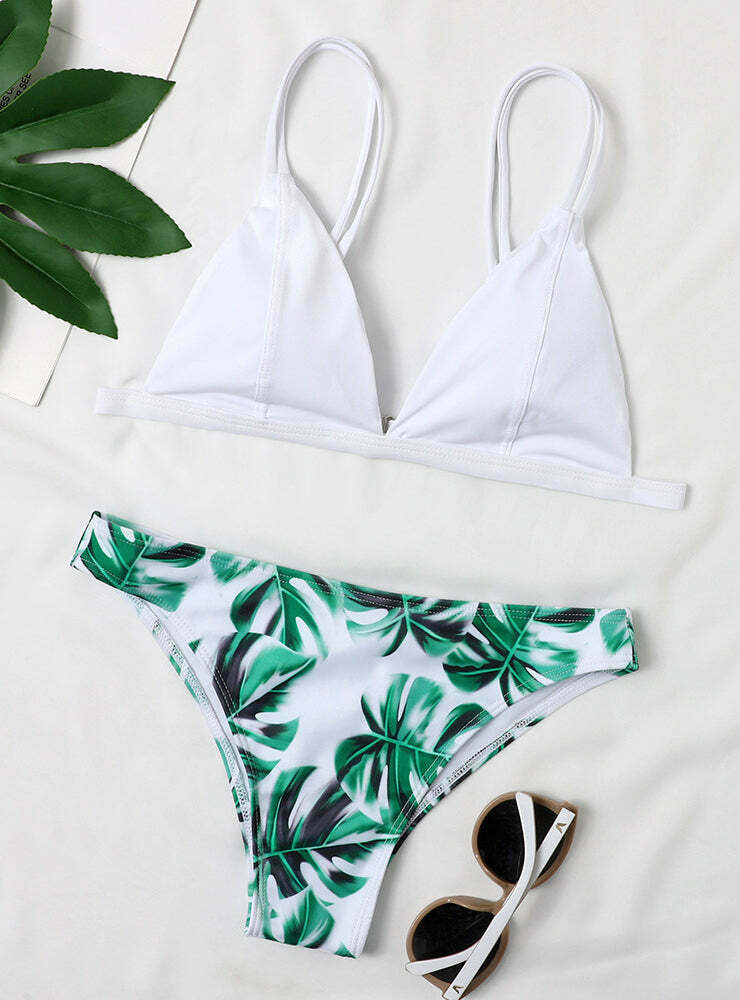 Y2K Aesthetic High Cut Leaf Bikini - Coquette & Grunge Style Fashion for Women