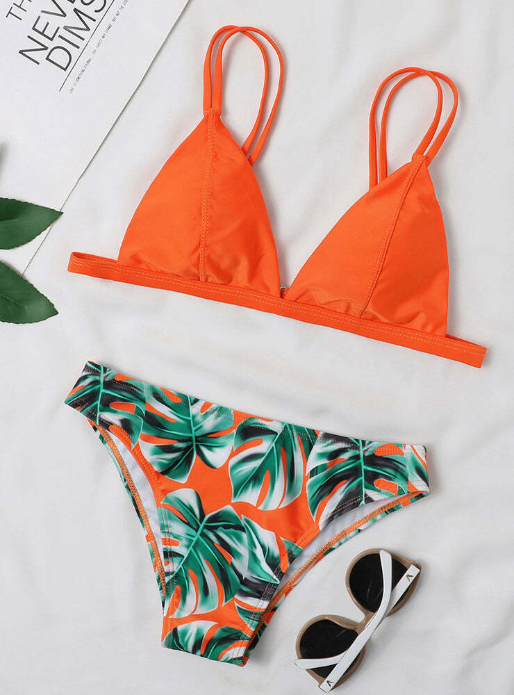Y2K Aesthetic High Cut Leaf Bikini - Coquette & Grunge Style Fashion for Women
