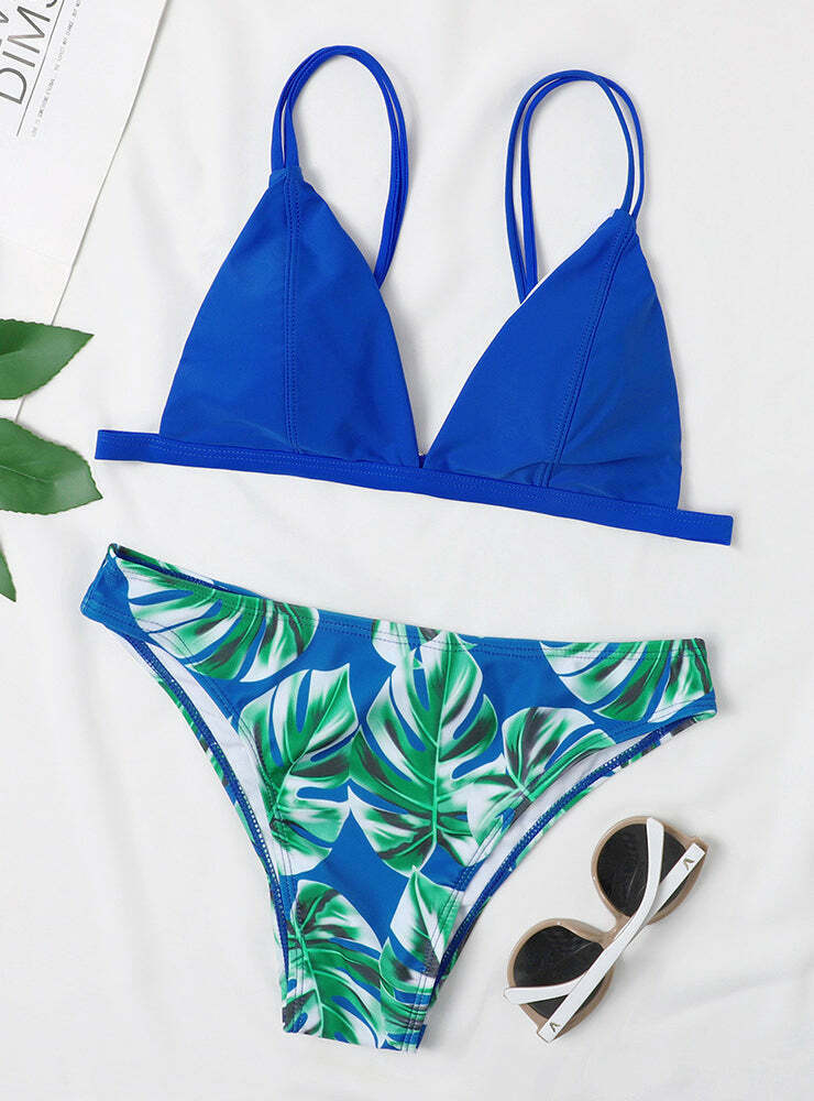 Y2K Aesthetic High Cut Leaf Bikini - Coquette & Grunge Style Fashion for Women