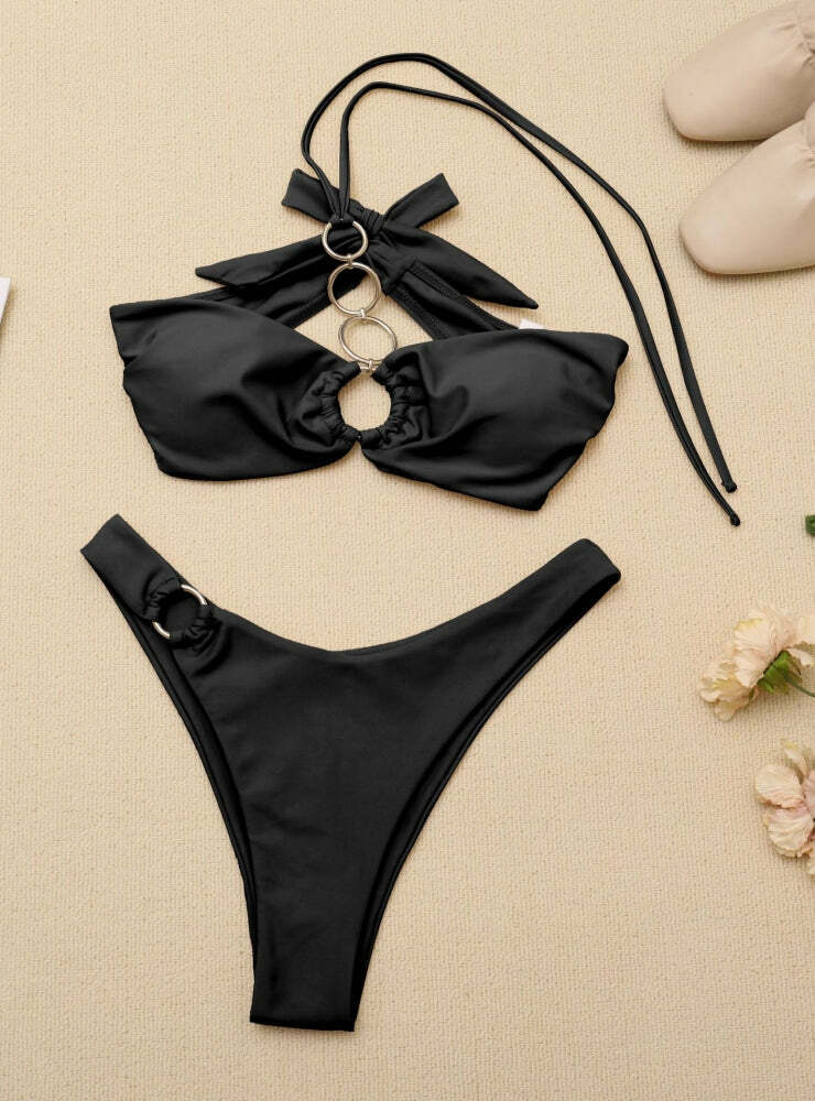 Y2K Aesthetic High Elastic Bikini Split Swimsuit for Niche Women Fashion