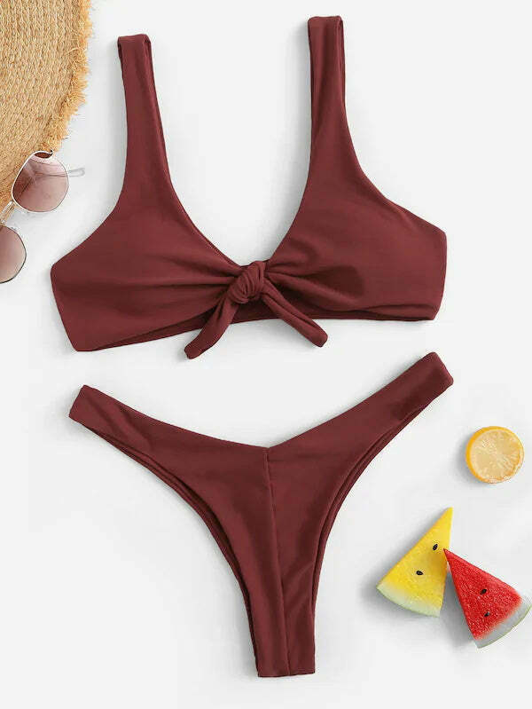 Y2K Aesthetic High Leg Knot Bikini Set - Retro Coquette Style for Women's Fashion