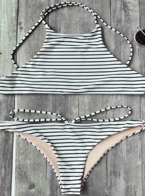 Y2K Aesthetic High Neck Bikini Set with Low Waisted Strappy Swimsuit