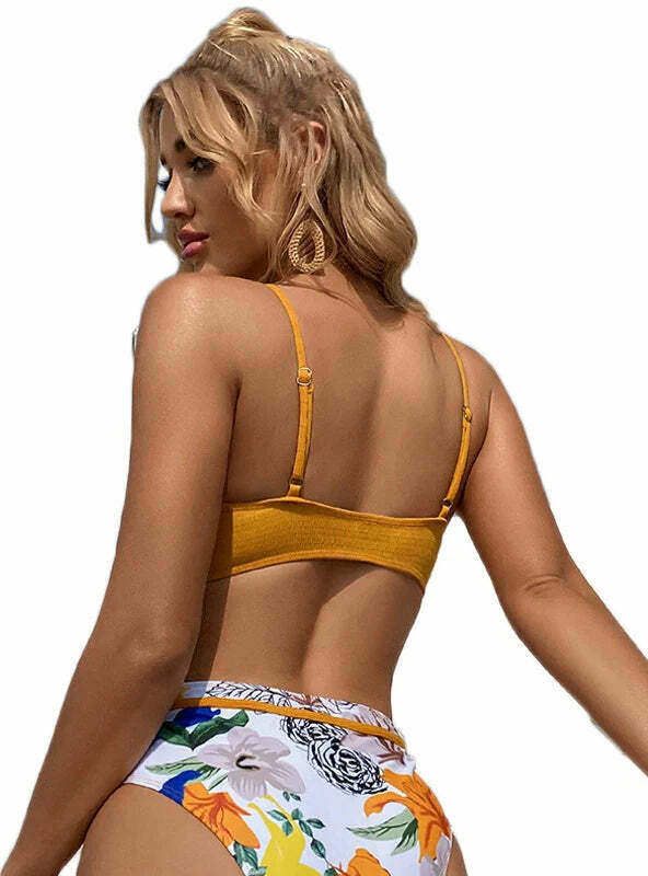Y2K Aesthetic High Waist Bikini Set - Sexy Hollow Gathered Design