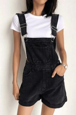 Y2K Aesthetic High Waist Denim Overall Shorts - Vintage Style for Women's Fashion