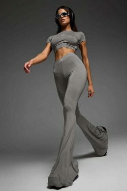 Y2K Aesthetic High Waist Flared Two-Piece Sport Suit for Women - Coquette & Grunge Style