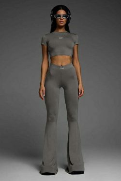 Y2K Aesthetic High Waist Flared Two-Piece Sport Suit for Women - Coquette & Grunge Style
