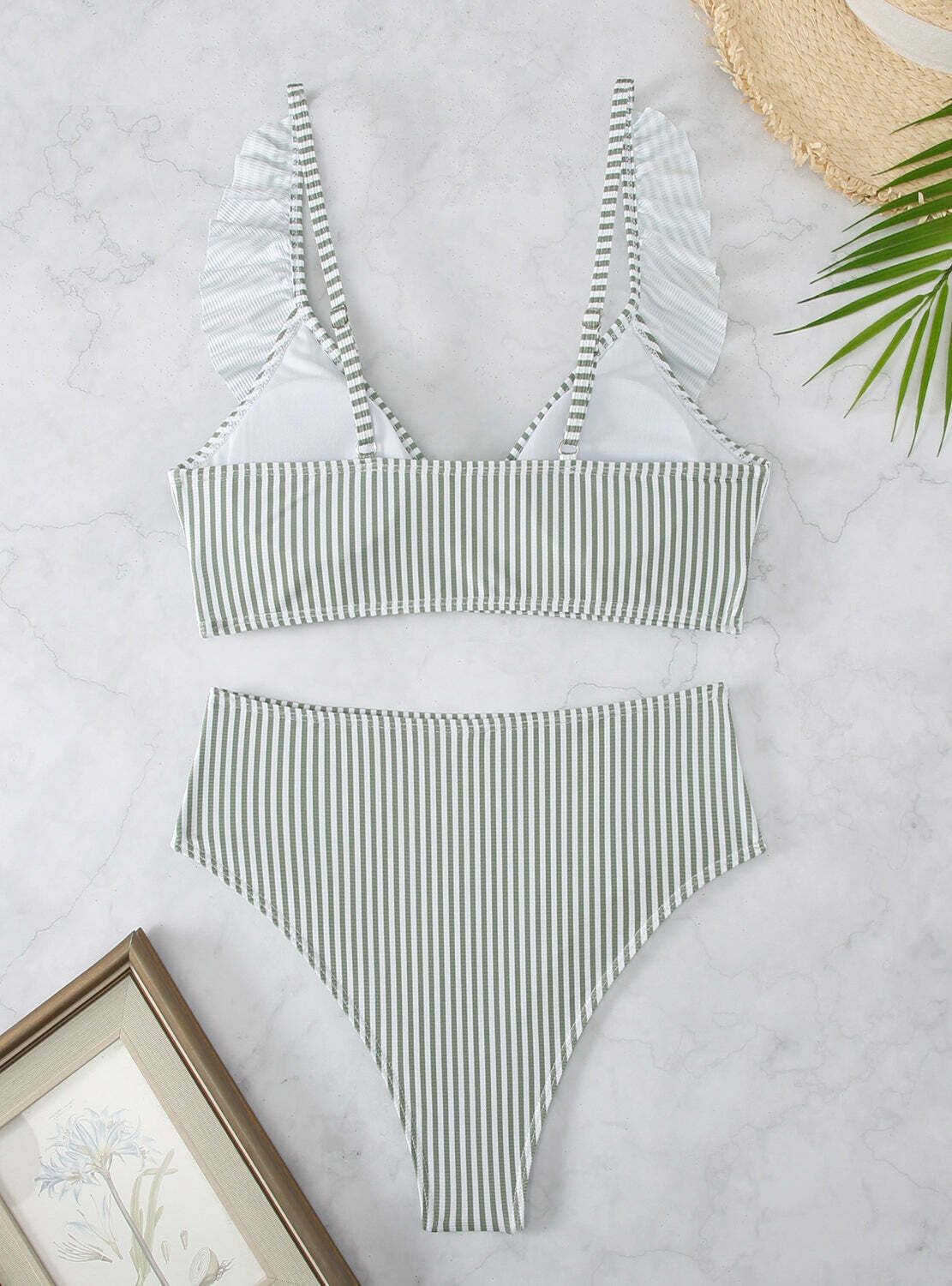 Y2K Aesthetic High Waist Ruffled Striped Swimsuit for Niche Women Fashion