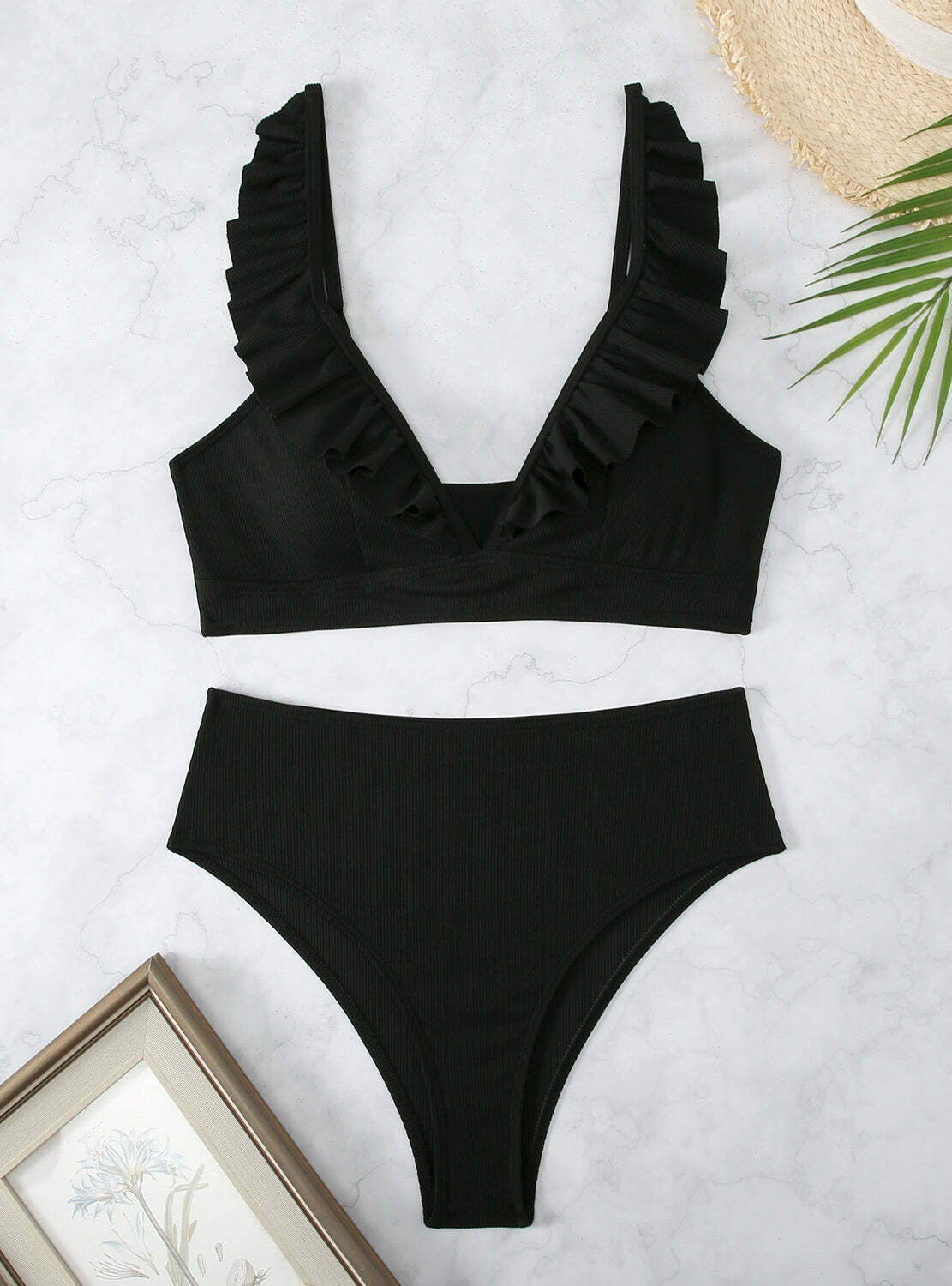 Y2K Aesthetic High Waist Ruffled Striped Swimsuit for Niche Women Fashion