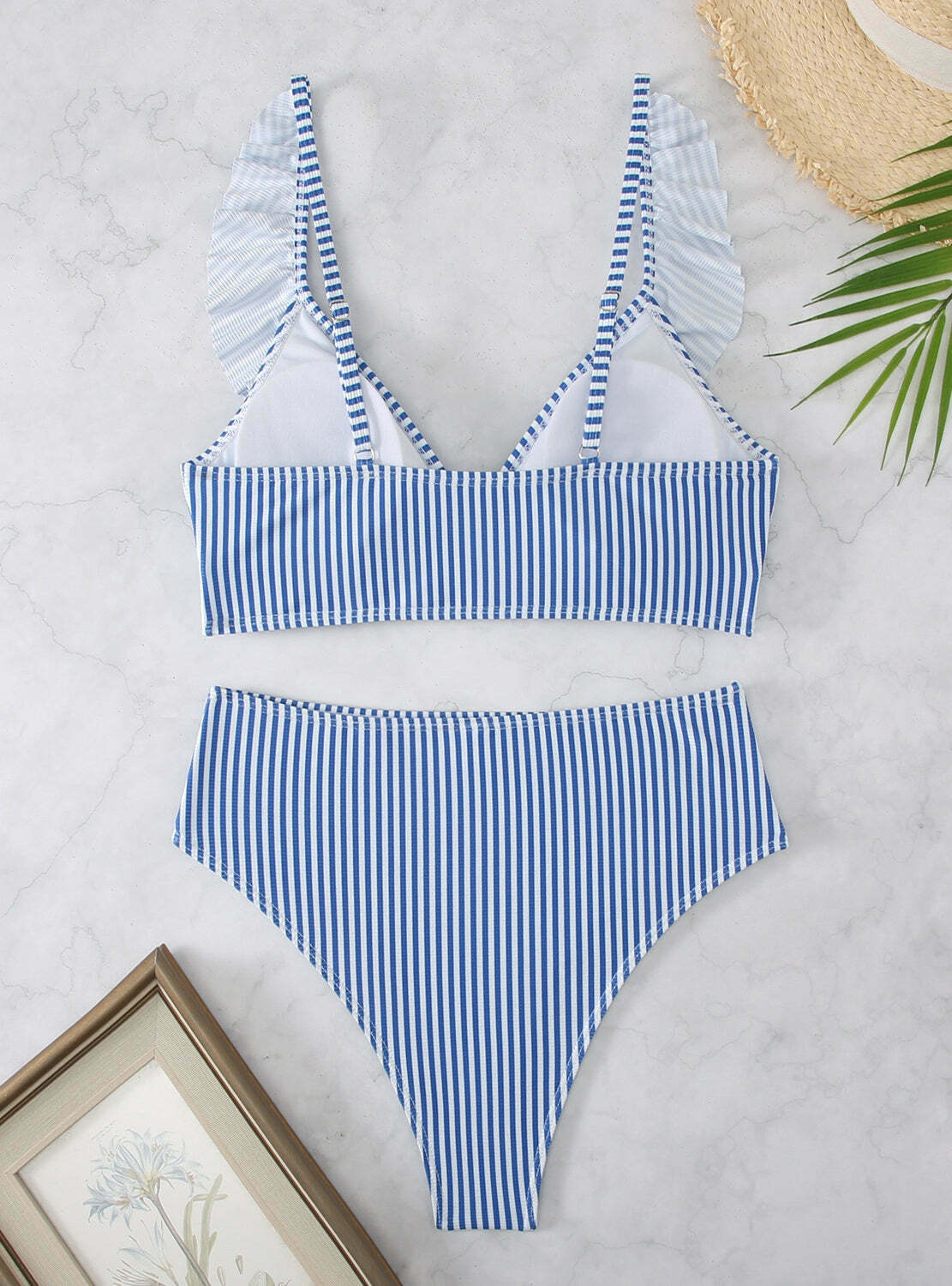 Y2K Aesthetic High Waist Ruffled Striped Swimsuit for Niche Women Fashion