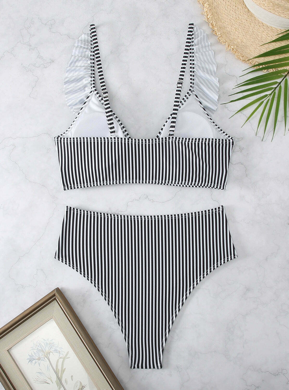 Y2K Aesthetic High Waist Ruffled Striped Swimsuit for Niche Women Fashion
