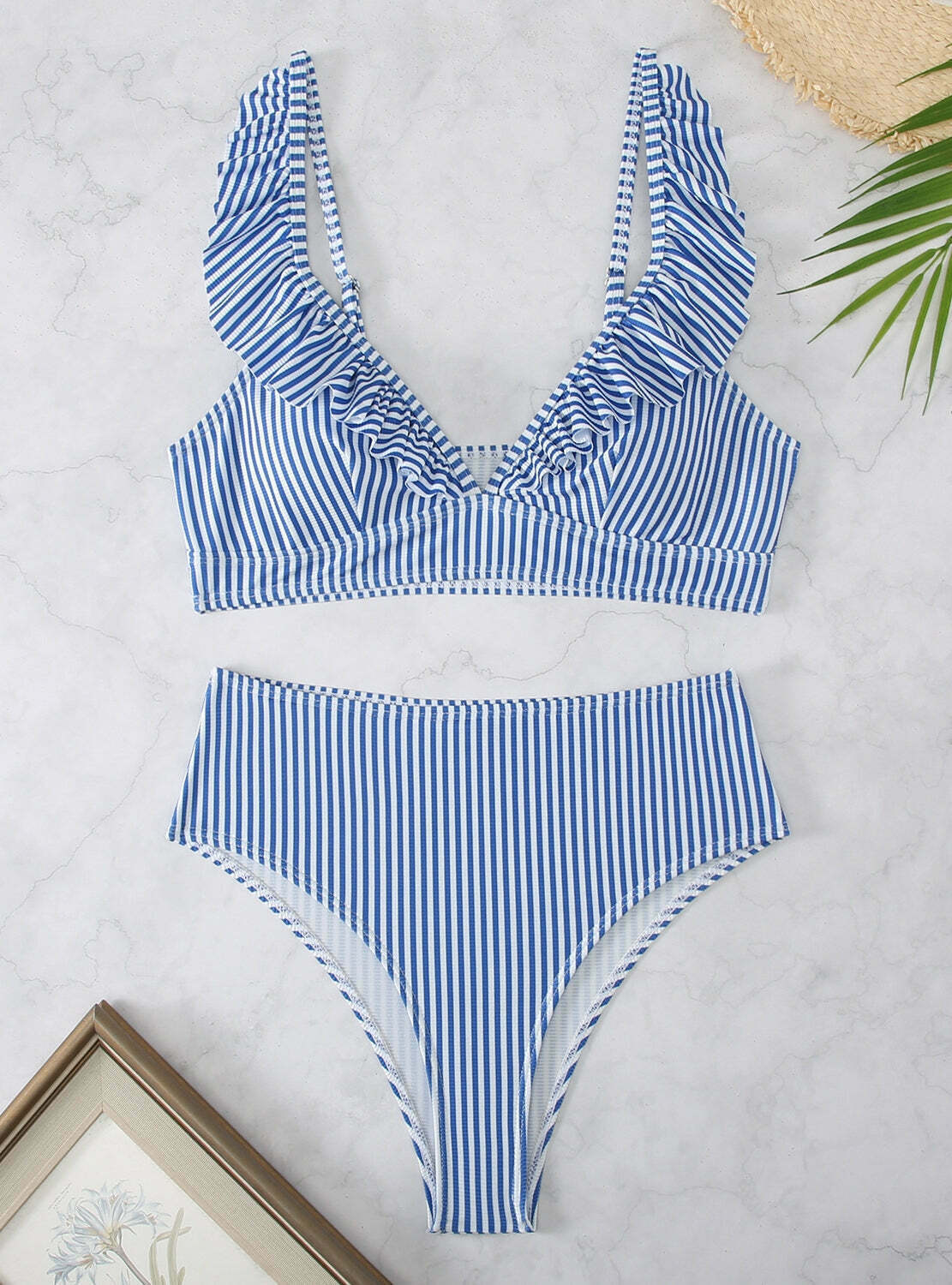 Y2K Aesthetic High Waist Ruffled Striped Swimsuit for Niche Women Fashion