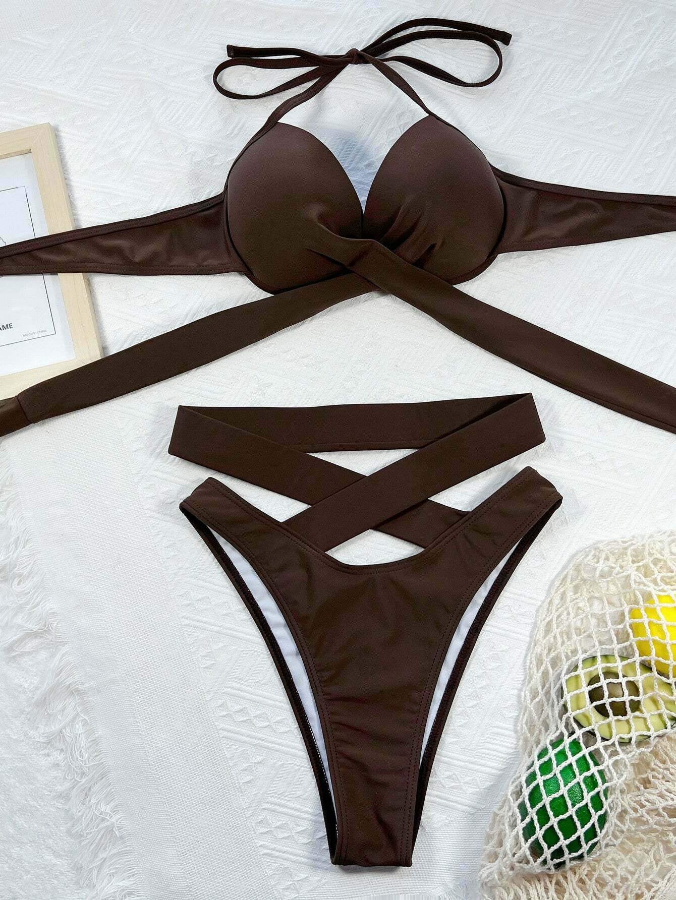 Y2K Aesthetic High Waist Split Swimsuit - Coquette Style Solid Color Sexy Swimwear