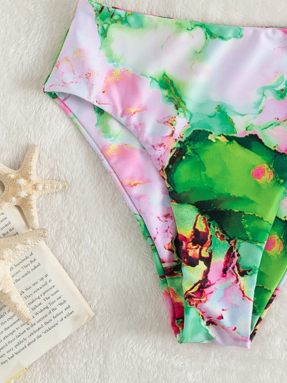 Y2K Aesthetic High Waist Split Swimsuit with Multi-Color Print - Coquette Fashion for Women