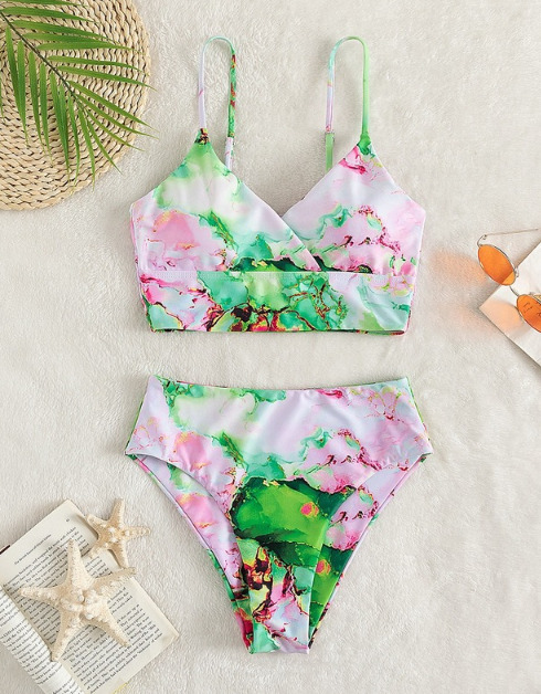 Y2K Aesthetic High Waist Split Swimsuit with Multi-Color Print - Coquette Fashion for Women