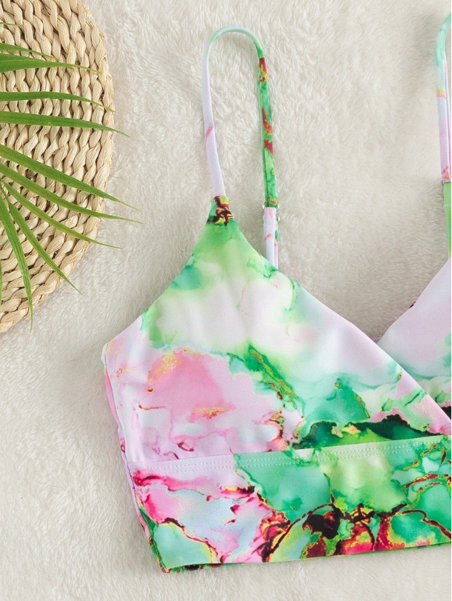 Y2K Aesthetic High Waist Split Swimsuit with Multi-Color Print - Coquette Fashion for Women