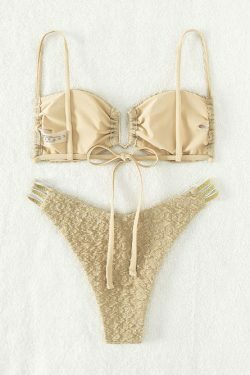 Y2K Aesthetic High Waist Triangle Bikini in New Solid Color Fabric - Niche Women Fashion