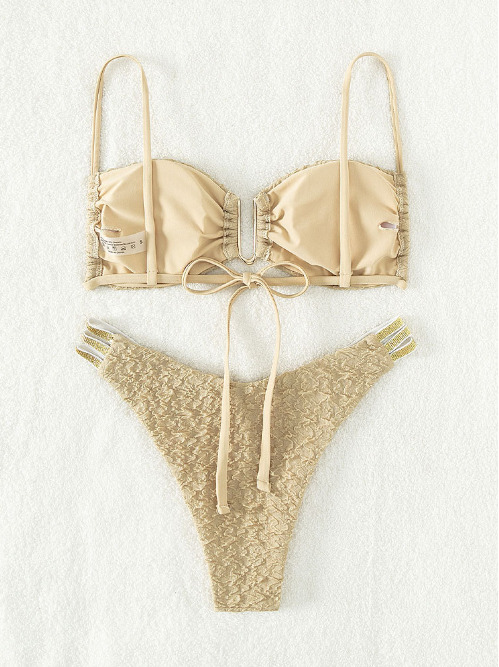 Y2K Aesthetic High Waist Triangle Bikini in New Solid Color Fabric - Niche Women Fashion