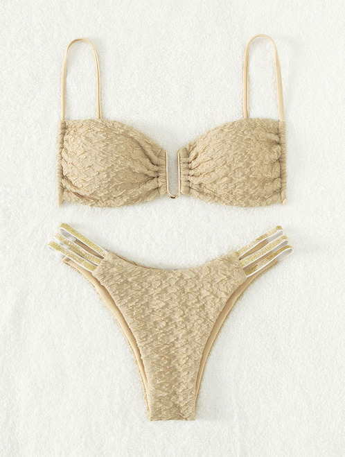 Y2K Aesthetic High Waist Triangle Bikini in New Solid Color Fabric - Niche Women Fashion