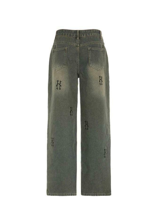 Y2K Aesthetic Hip Pop Low Waist Letter Print Boyfriend Jeans