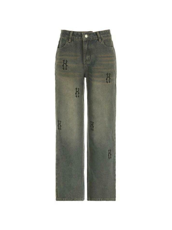 Y2K Aesthetic Hip Pop Low Waist Letter Print Boyfriend Jeans