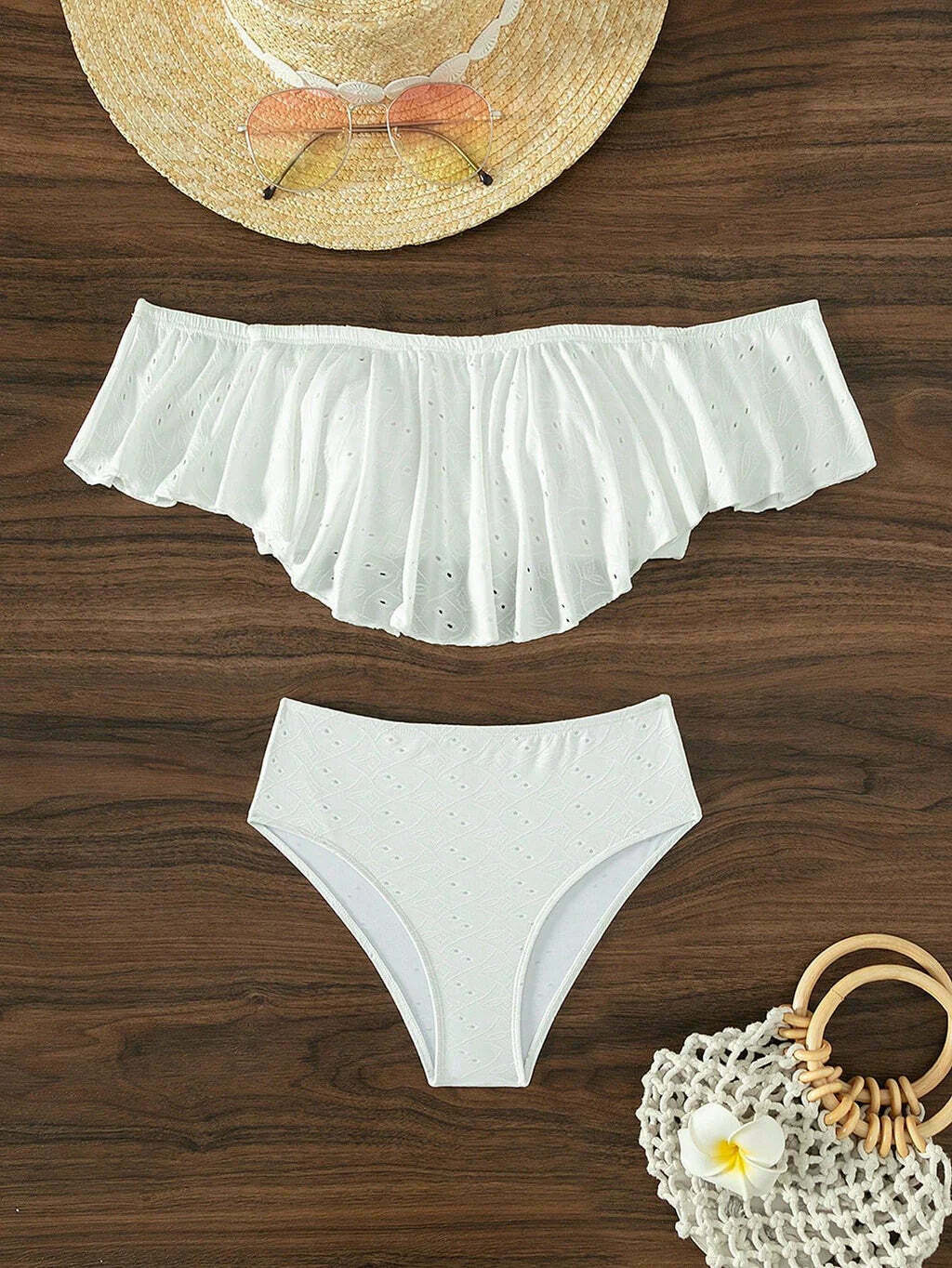Y2K Aesthetic Hole Jacquard Bikini in Solid Color - Coquette Fashion for Women