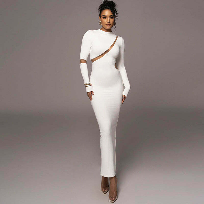 Y2K Aesthetic Hollow Back Slit Long Sleeve Dress for Women - Coquette Style Grunge Fashion