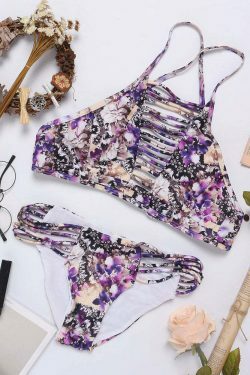 Y2K Aesthetic Hollow Printed Criss Cross Back Bikini Sets - Women's Fashion Swimwear