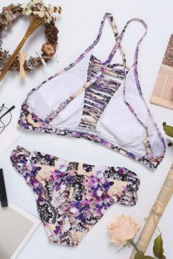 Y2K Aesthetic Hollow Printed Criss Cross Back Bikini Sets - Women's Fashion Swimwear