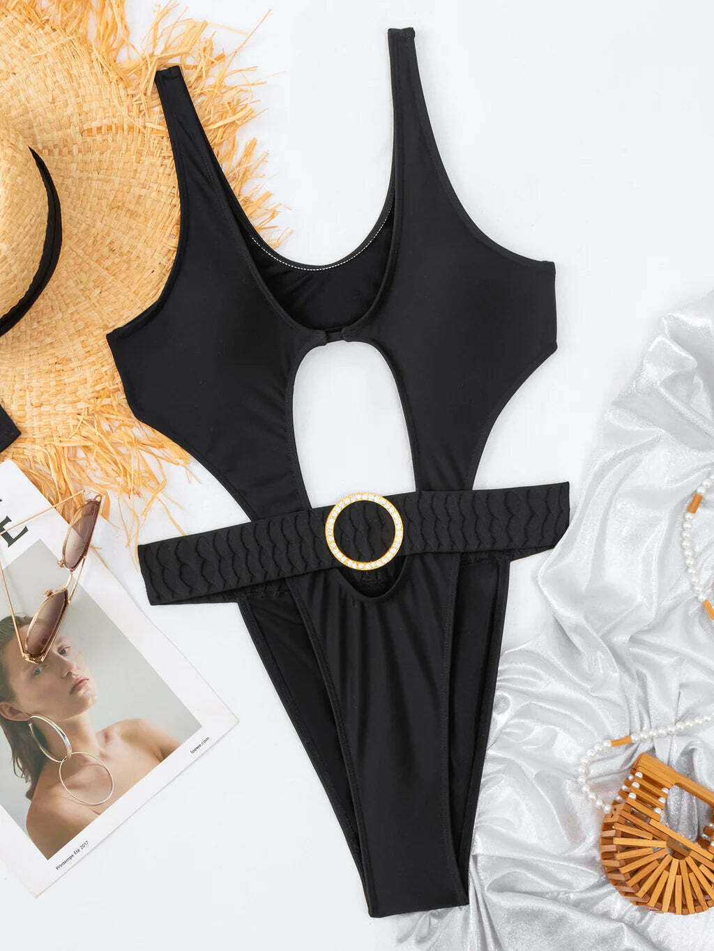 Y2K Aesthetic Hollow Swimsuit - Sexy One-Piece for Women's Fashion