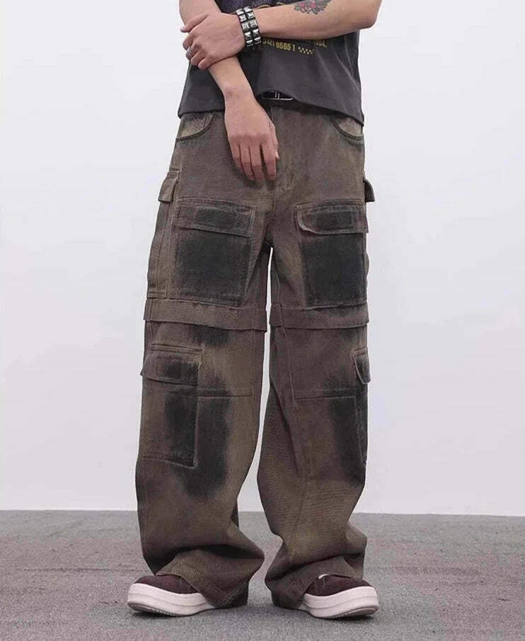 Y2K Aesthetic Industrial Wash Baggy Cargo Jeans - Vintage-inspired Coquette Style Women's Fashion