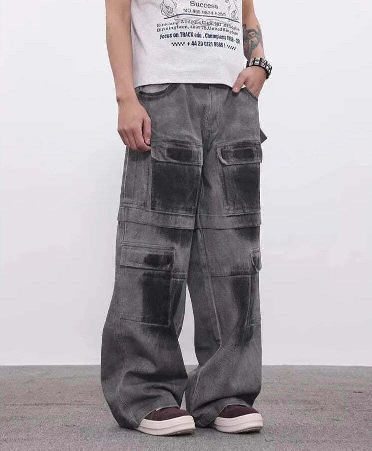 Y2K Aesthetic Industrial Wash Baggy Cargo Jeans - Vintage-inspired Coquette Style Women's Fashion
