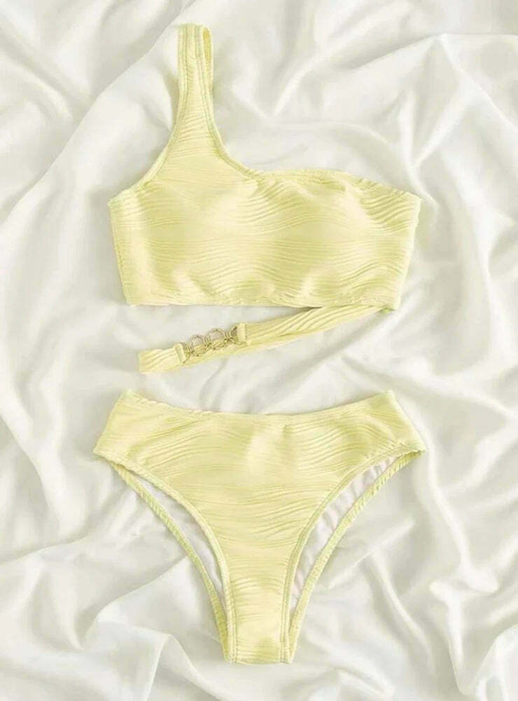 Y2K Aesthetic Irregular Hollow One-Shoulder Bikini for Niche Women Fashion
