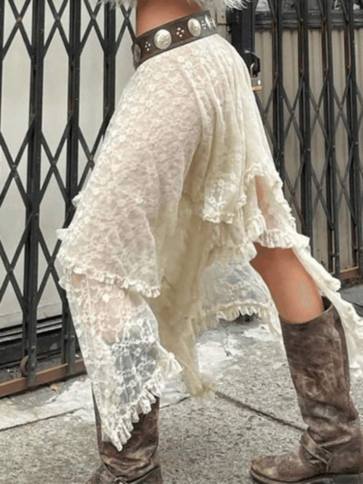 Y2K Aesthetic Irregular Lace Ruffle Skirt for Women - Coquette & Grunge Style Fashion