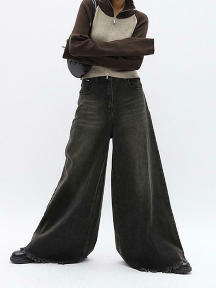 Y2K Aesthetic Knit Contrast Color High Neck Cardigan