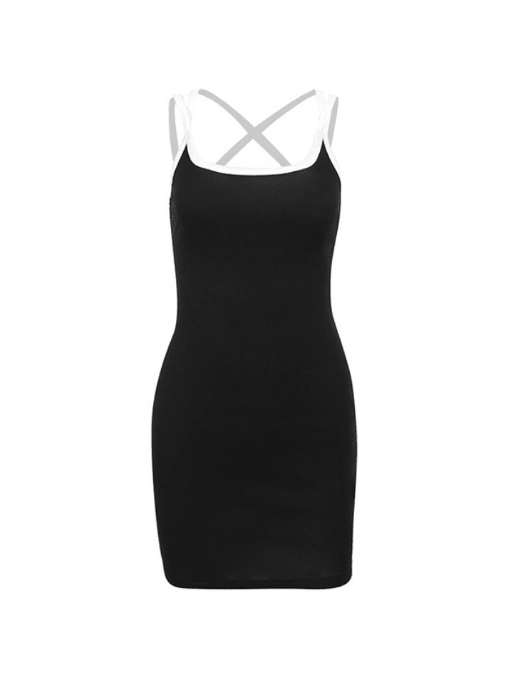 Y2K Aesthetic Knit Mini Dress with Contrast Colors
