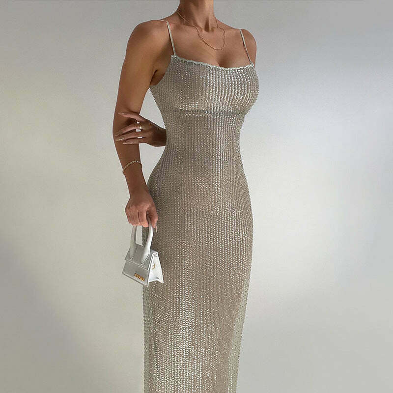 Y2K Aesthetic Knitted Tube Top Suspender Maxi Dress - Coquette Style for Women's Fashion