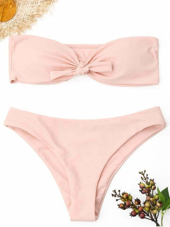 Y2K Aesthetic Knot Bandeau Bikini Set - Trendy Women's Fashion