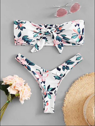 Y2K Aesthetic Knot Flower Print Bikini Set - Retro Style Swimwear for Women
