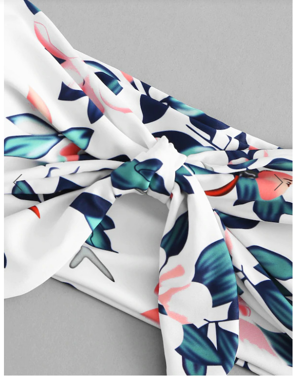 Y2K Aesthetic Knot Flower Print Bikini Set - Retro Style Swimwear for Women